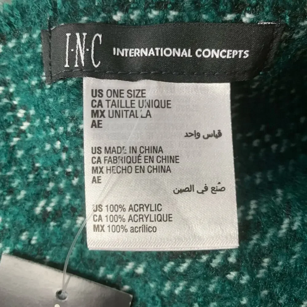 INC International Concepts Green/Black Plaid Colorblock Scarf - Picture 5 of 6